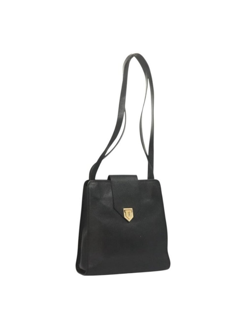 Authentic SAINT LAURENT Shoulder Bag Leather Black Gold
